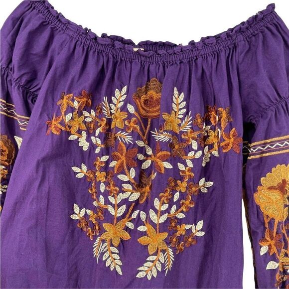 Free People Fleur De Jour Mini Dress Purple Off Shoulder Floral Embroidered XS - Picture 6 of 8